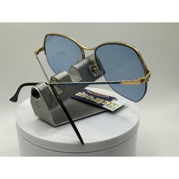 Vintage Oversize Sunglasses NOS 1980s Style Blue Lens Blue Stripe Frame Retro